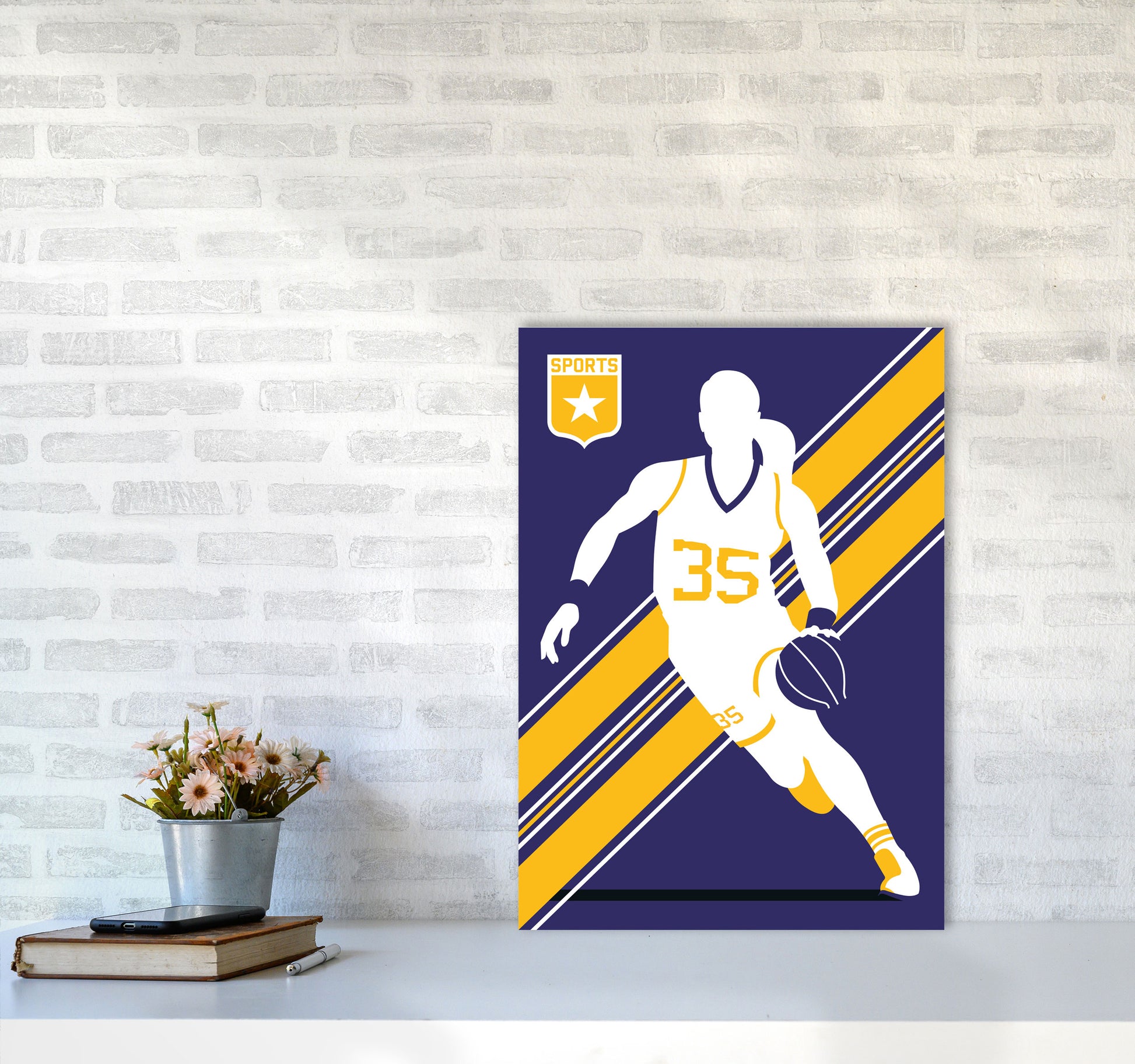 Basketball Blue Art Print by Bo Lundberg A2 Black Frame