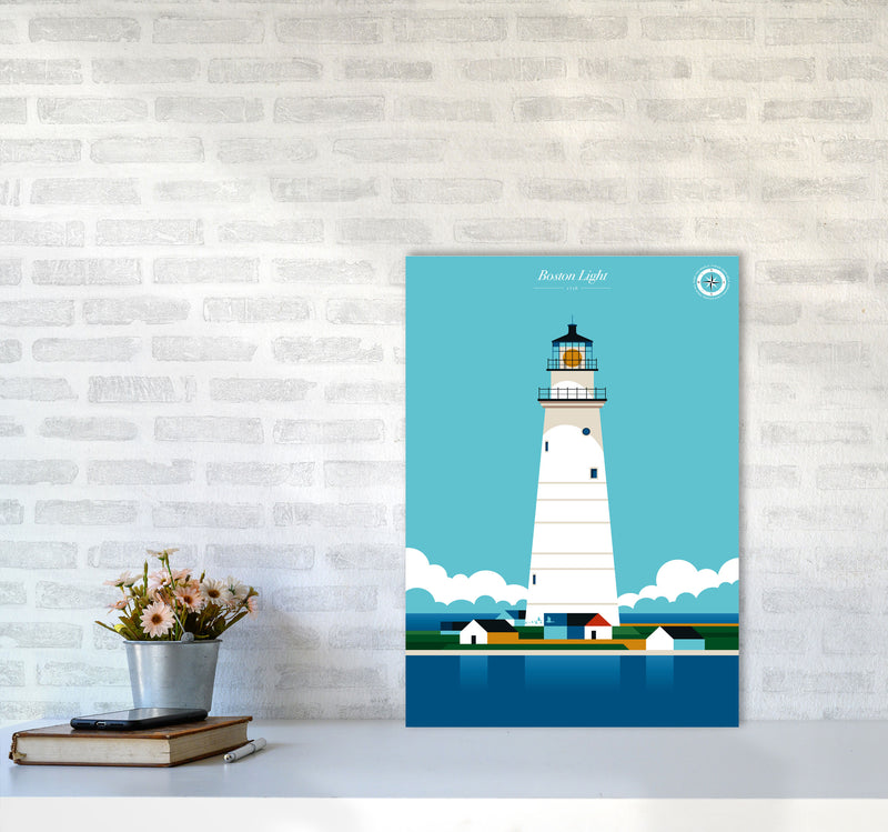 Boston Light Art Print by Bo Lundberg A2 Black Frame
