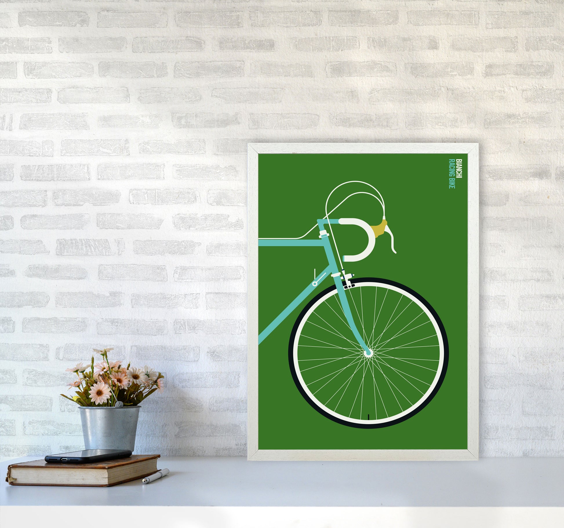 Icons Bianchi Front Art Print by Bo Lundberg A2 Oak Frame
