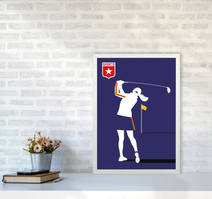 Golf Blue Art Print by Bo Lundberg A2 Oak Frame