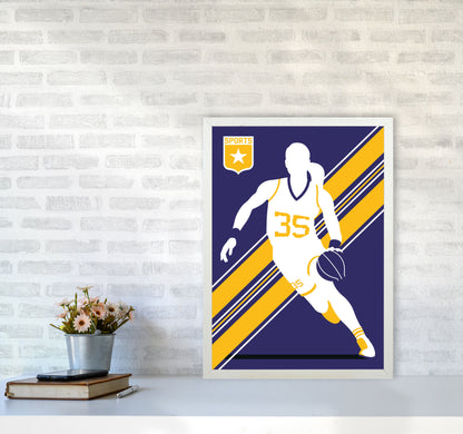 Basketball Blue Art Print by Bo Lundberg A2 Oak Frame