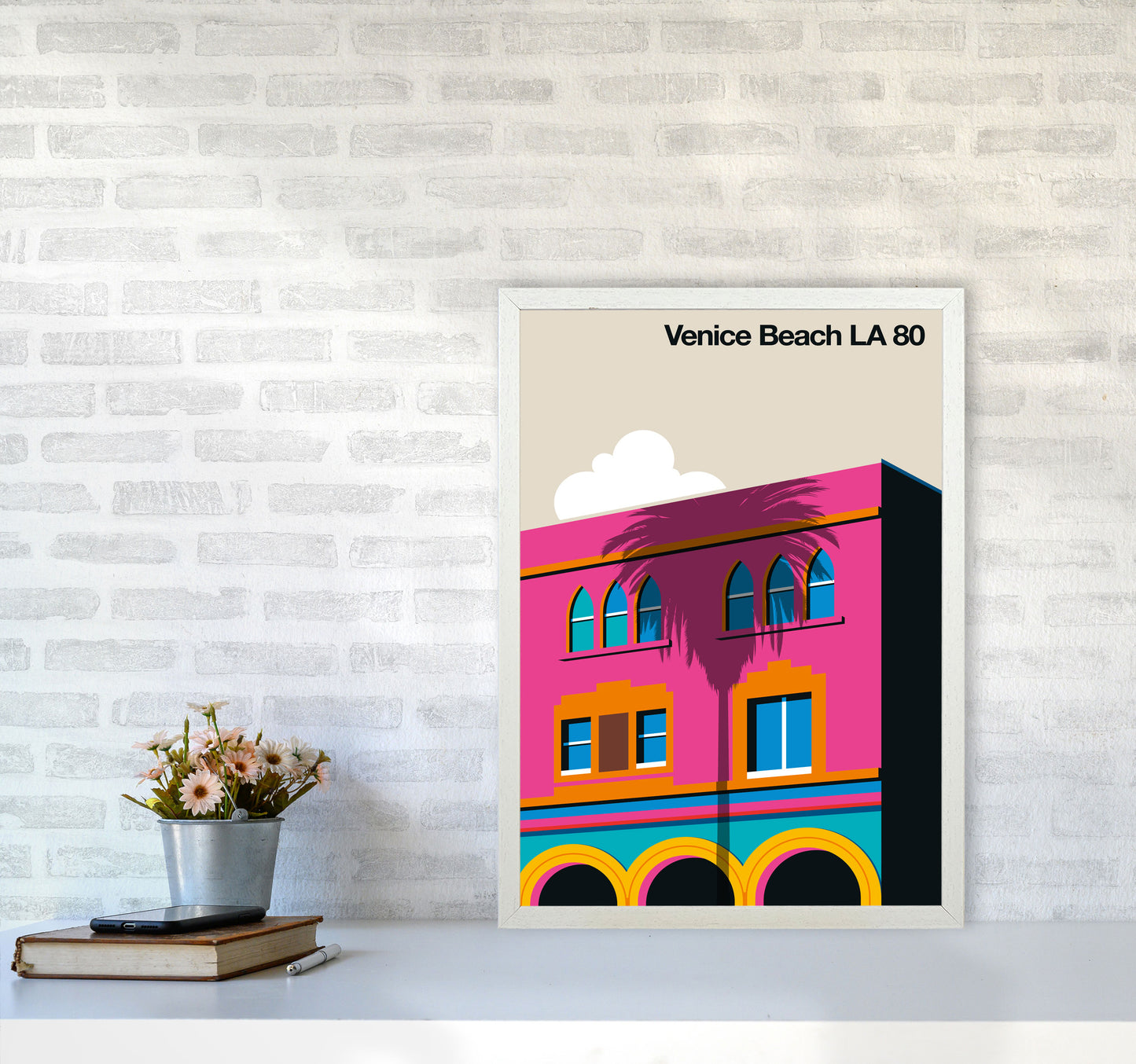 Venice Beach 80 Art Print by Bo Lundberg A2 Oak Frame