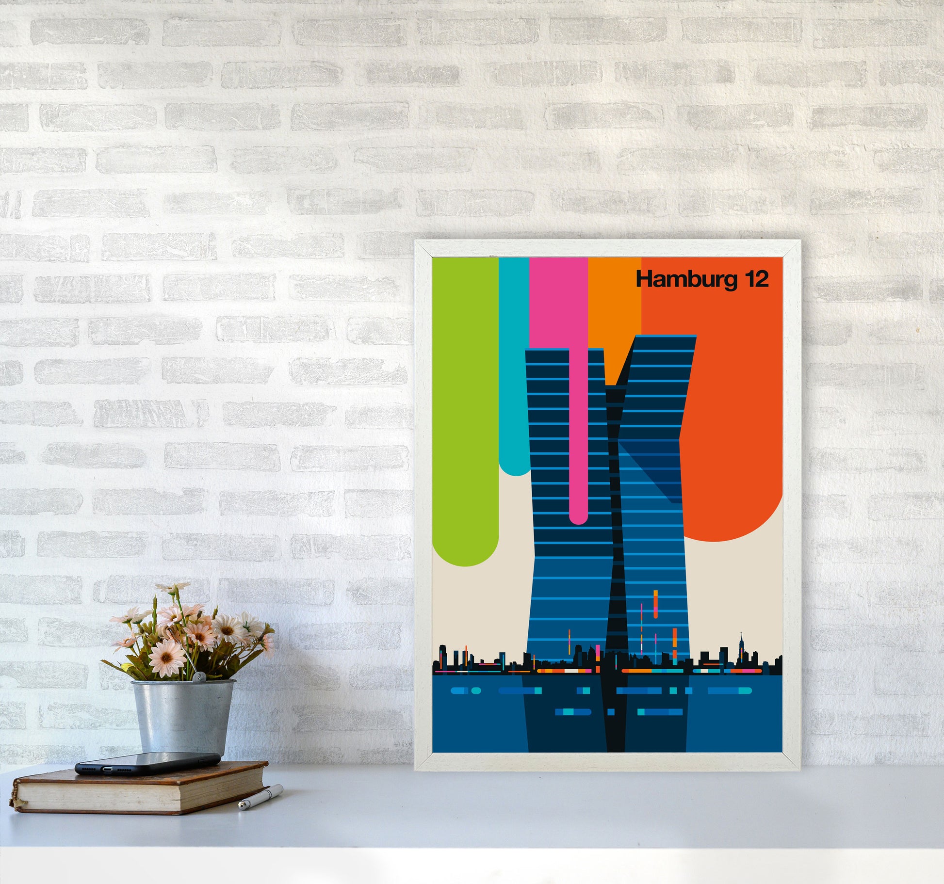 Hamburg 12 Art Print by Bo Lundberg A2 Oak Frame