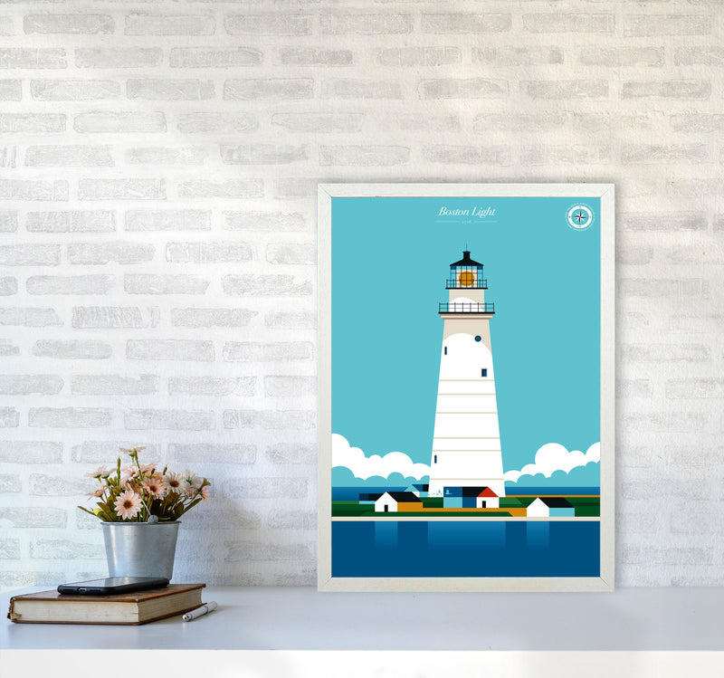 Boston Light Art Print by Bo Lundberg A2 Oak Frame