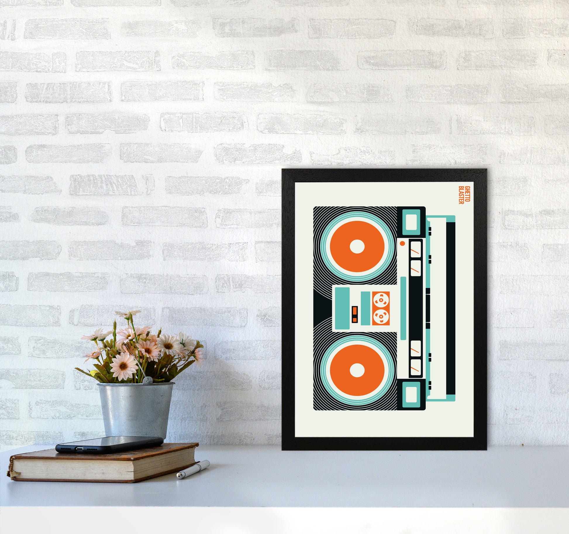Icons Ghetto Blaster Art Print by Bo Lundberg A3 White Frame