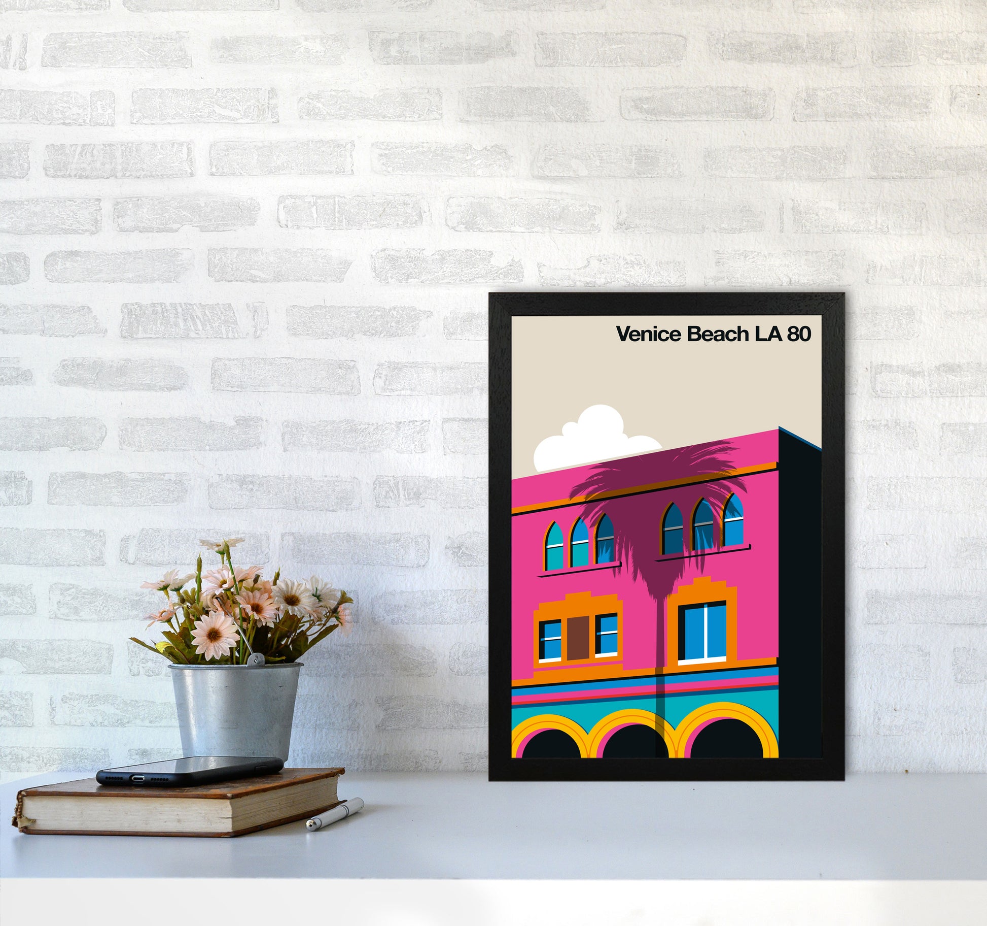 Venice Beach 80 Art Print by Bo Lundberg A3 White Frame