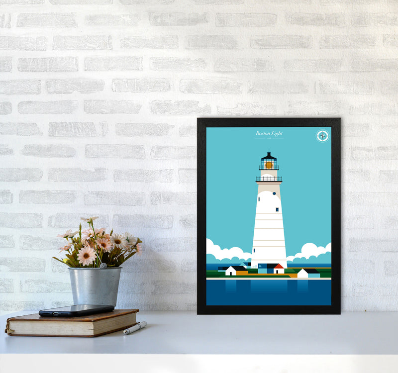 Boston Light Art Print by Bo Lundberg A3 White Frame