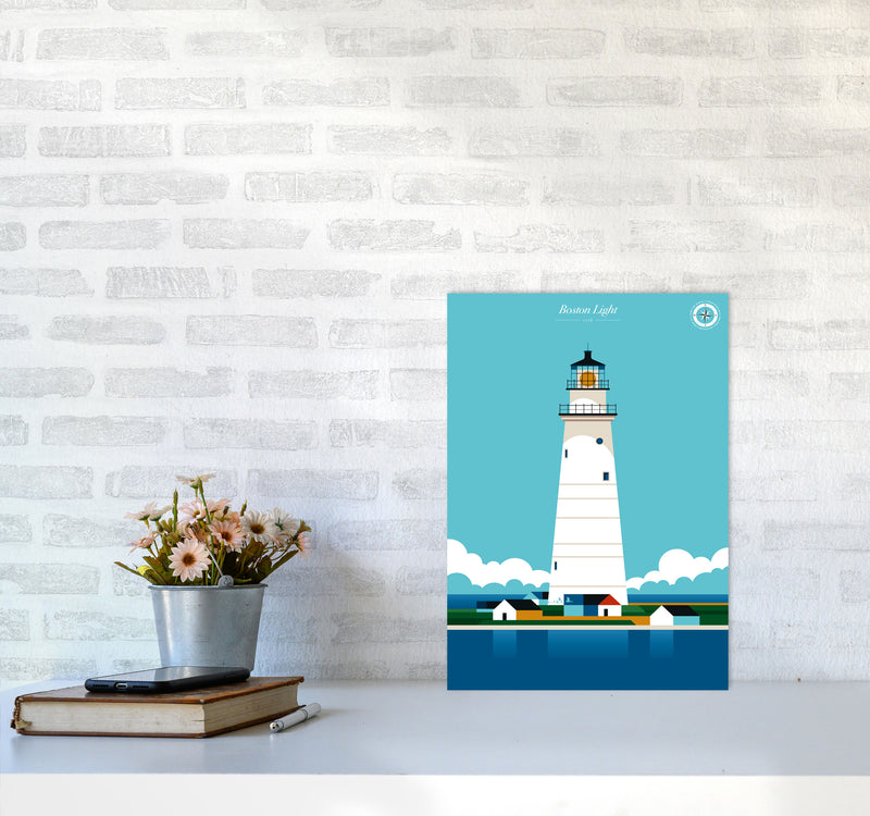 Boston Light Art Print by Bo Lundberg A3 Black Frame