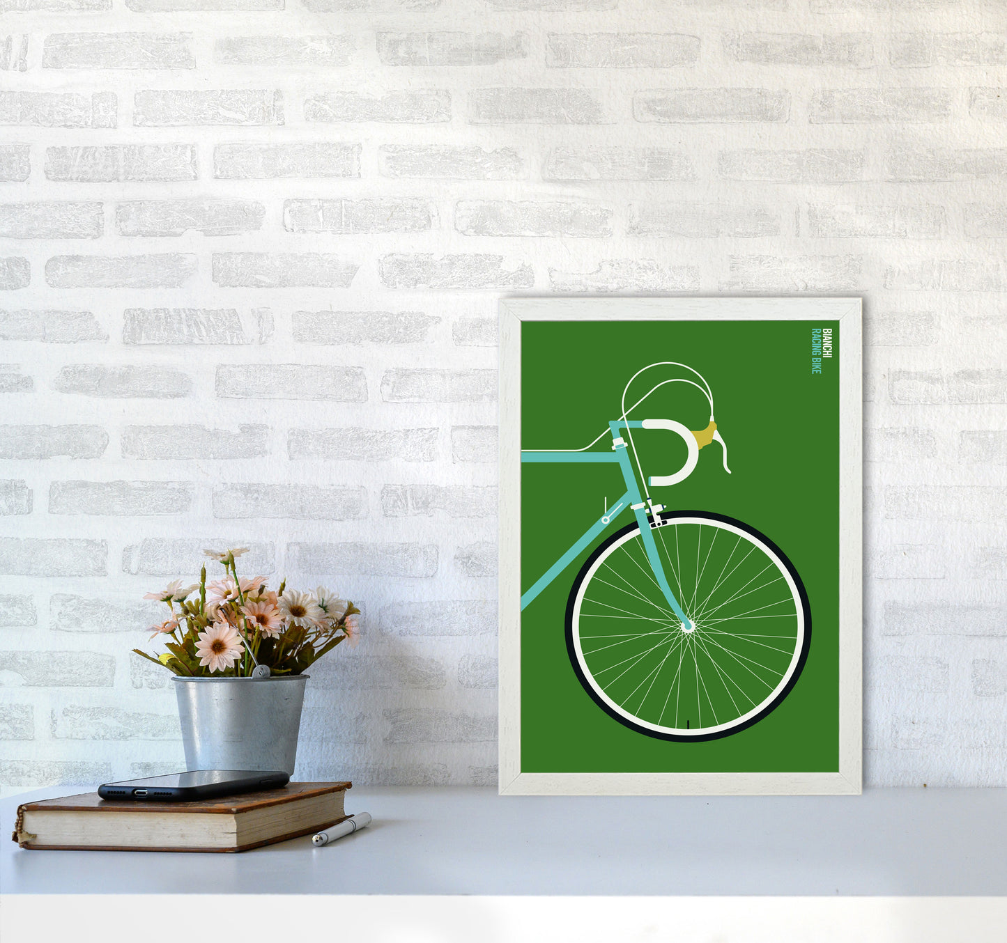 Icons Bianchi Front Art Print by Bo Lundberg A3 Oak Frame