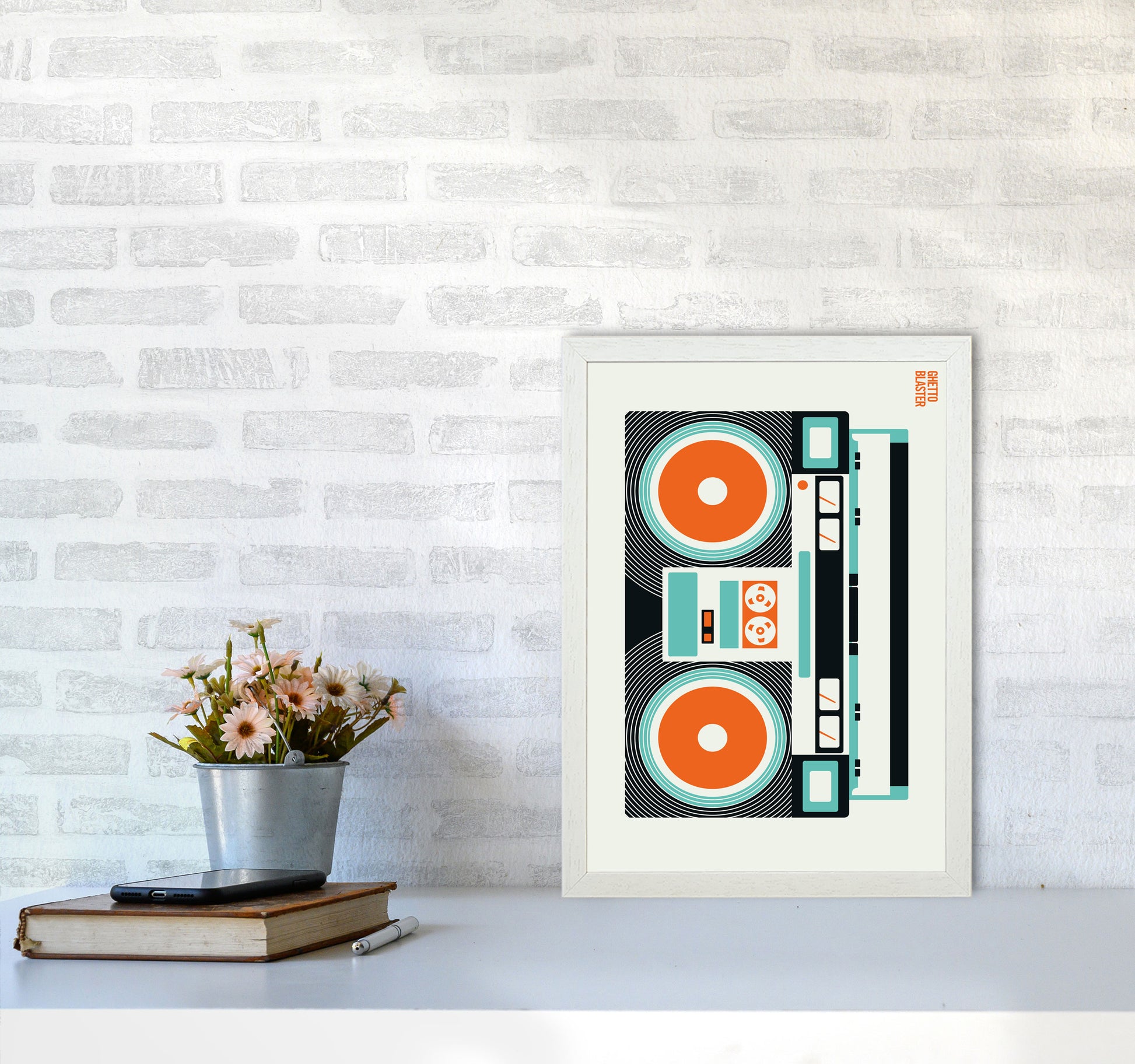 Icons Ghetto Blaster Art Print by Bo Lundberg A3 Oak Frame