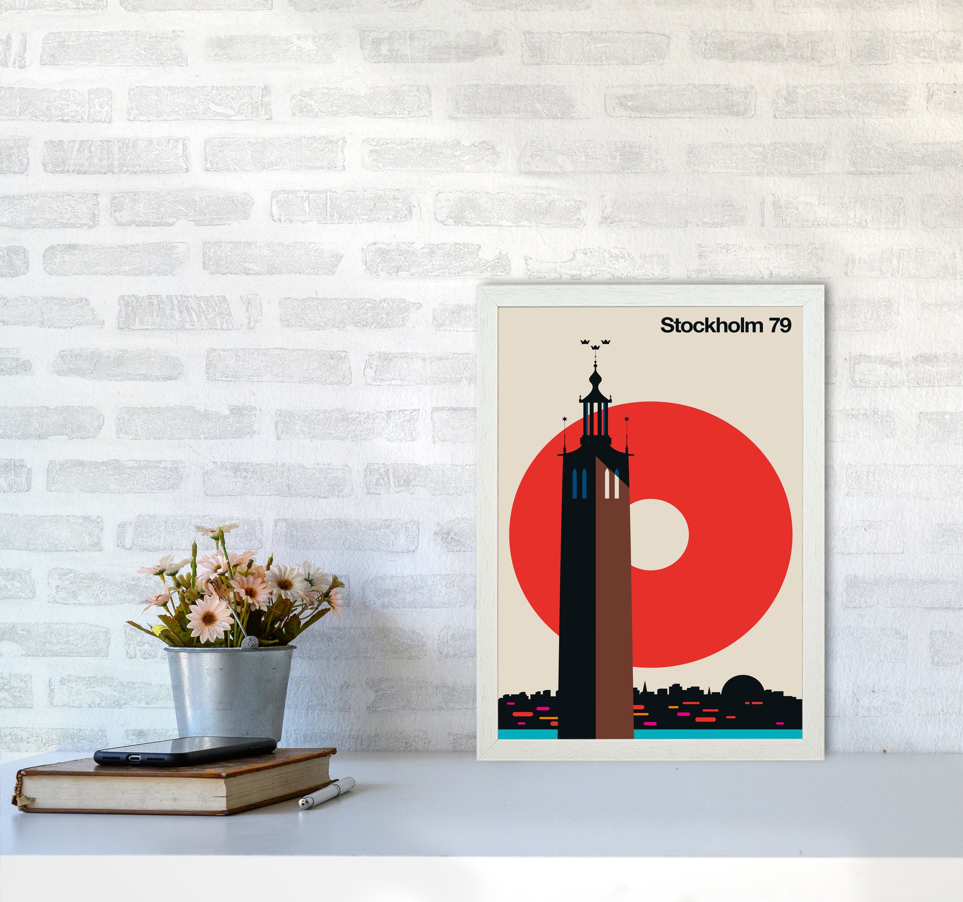 Stockholm 79 Art Print by Bo Lundberg A3 Oak Frame