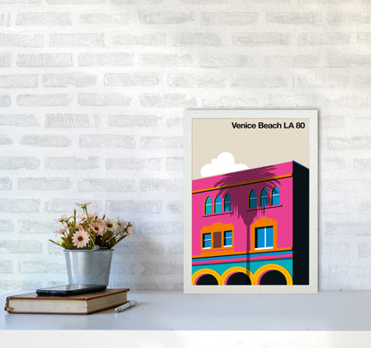 Venice Beach 80 Art Print by Bo Lundberg A3 Oak Frame