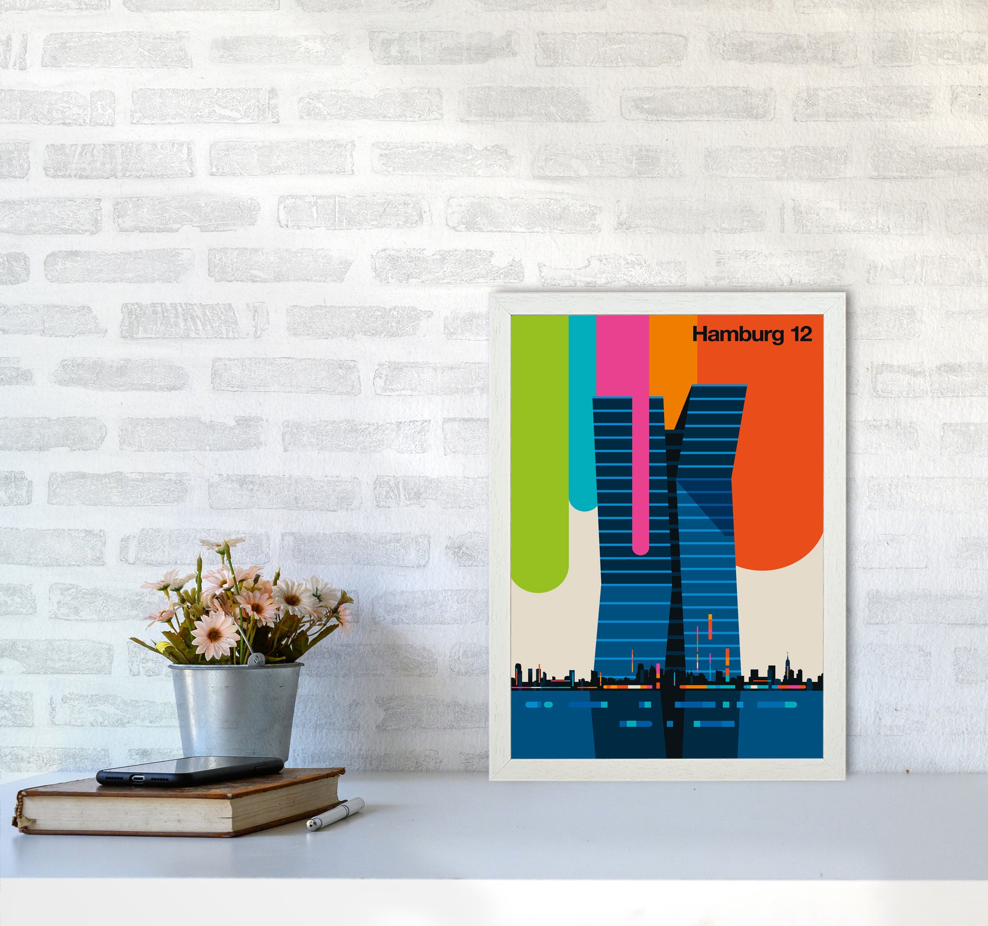 Hamburg 12 Art Print by Bo Lundberg A3 Oak Frame
