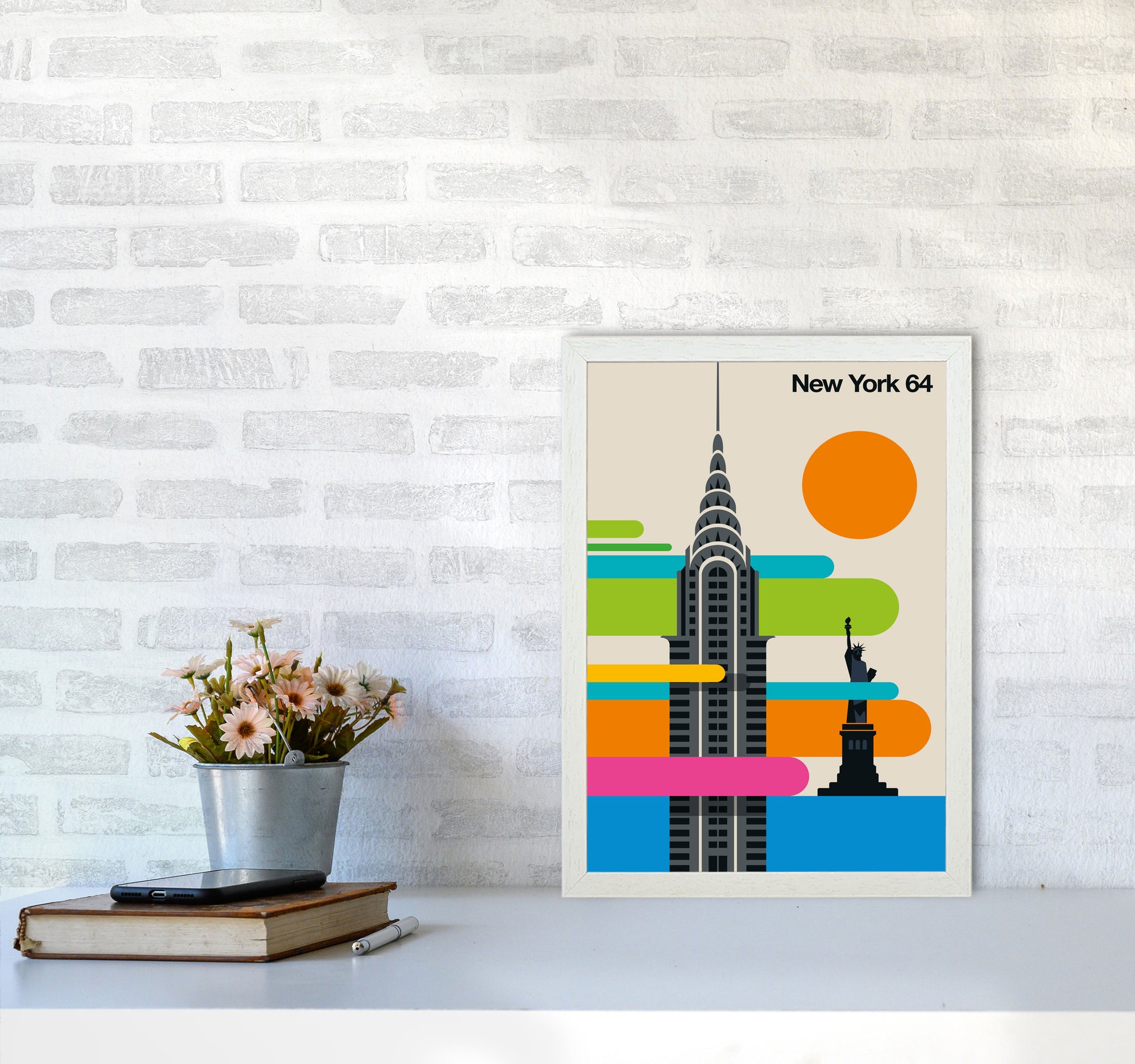 New York 64 Art Print by Bo Lundberg A3 Oak Frame