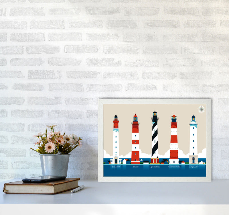 Lighthouse Island 150 Art Print by Bo Lundberg A3 Oak Frame