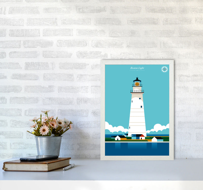 Boston Light Art Print by Bo Lundberg A3 Oak Frame