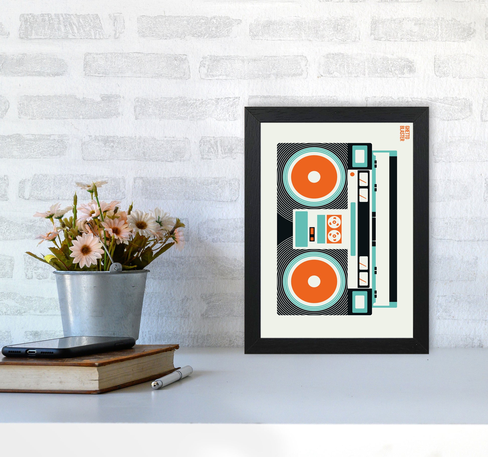 Icons Ghetto Blaster Art Print by Bo Lundberg A4 White Frame