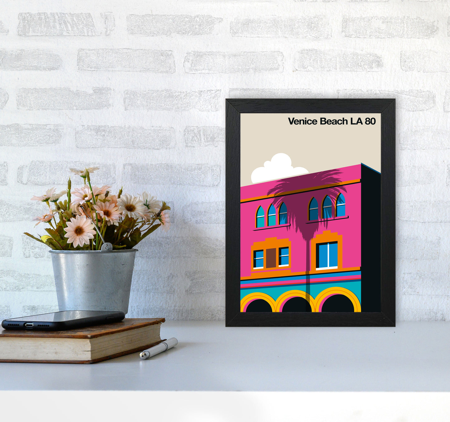 Venice Beach 80 Art Print by Bo Lundberg A4 White Frame