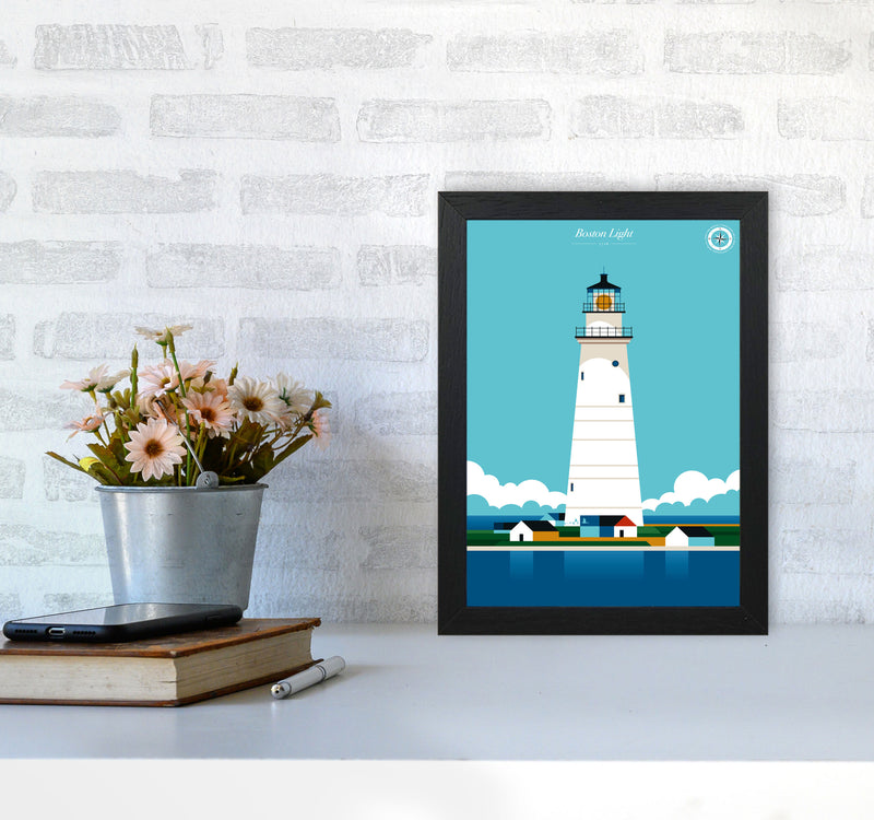 Boston Light Art Print by Bo Lundberg A4 White Frame