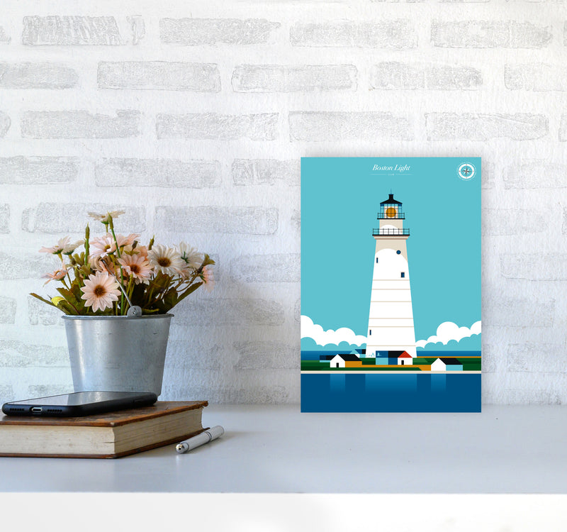 Boston Light Art Print by Bo Lundberg A4 Black Frame