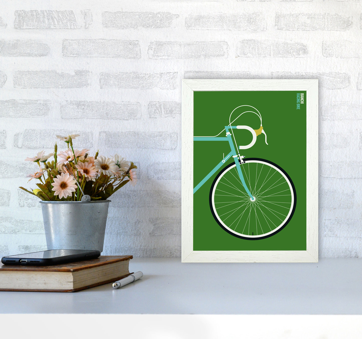 Icons Bianchi Front Art Print by Bo Lundberg A4 Oak Frame