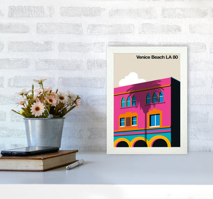 Venice Beach 80 Art Print by Bo Lundberg A4 Oak Frame