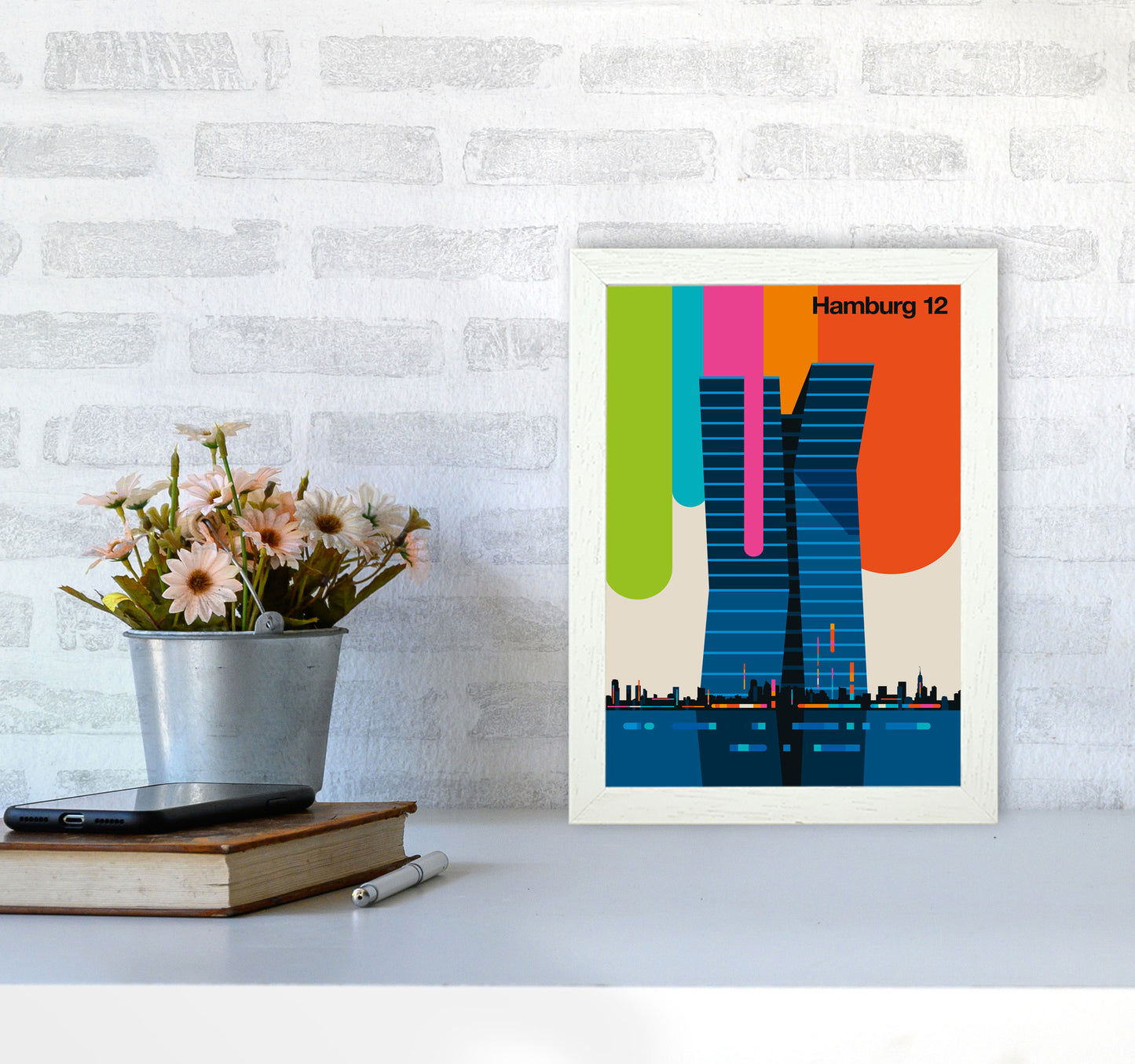 Hamburg 12 Art Print by Bo Lundberg A4 Oak Frame