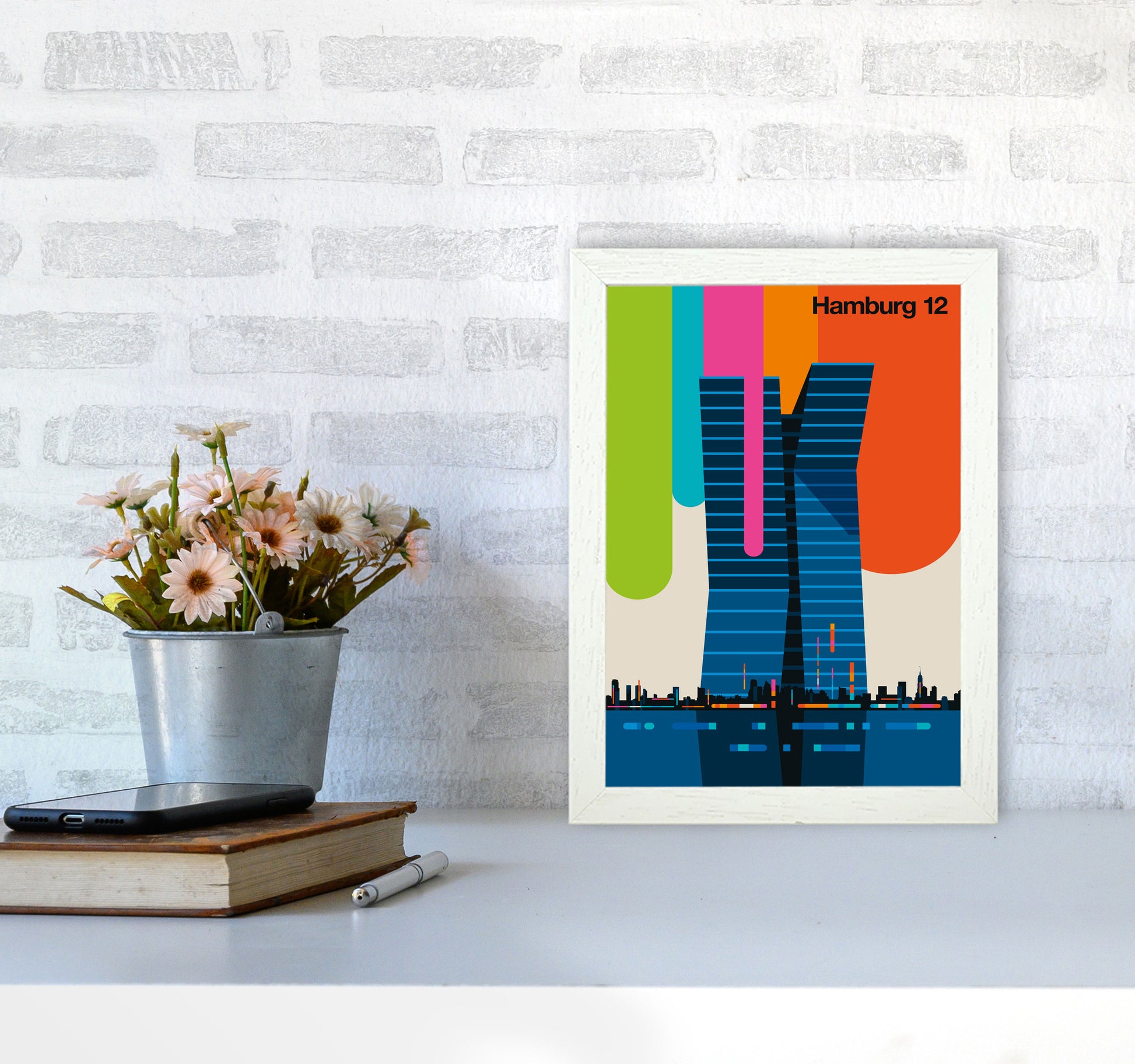 Hamburg 12 Art Print by Bo Lundberg A4 Oak Frame