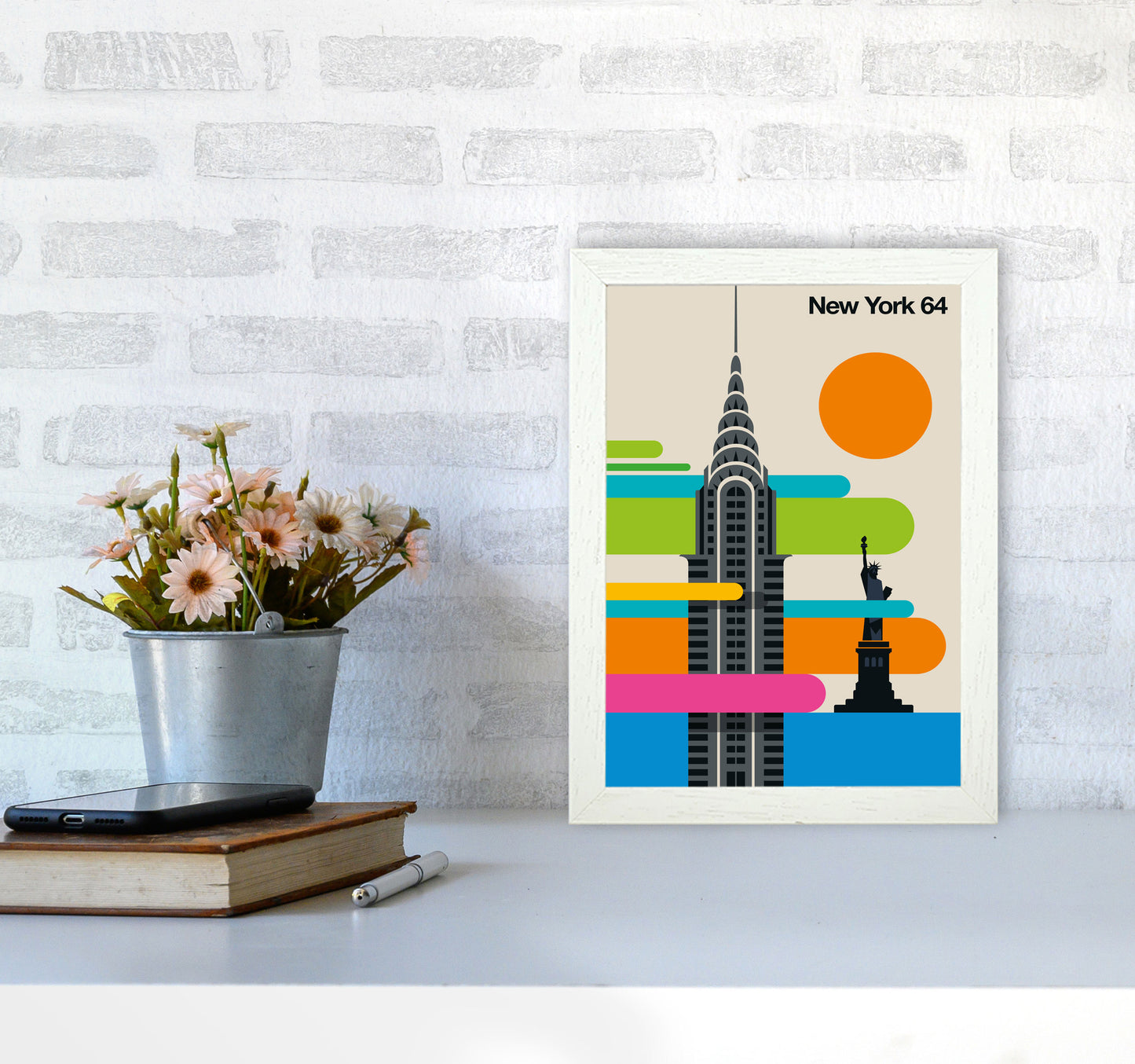 New York 64 Art Print by Bo Lundberg A4 Oak Frame