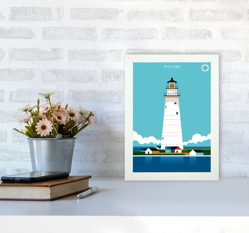 Boston Light Art Print by Bo Lundberg A4 Oak Frame