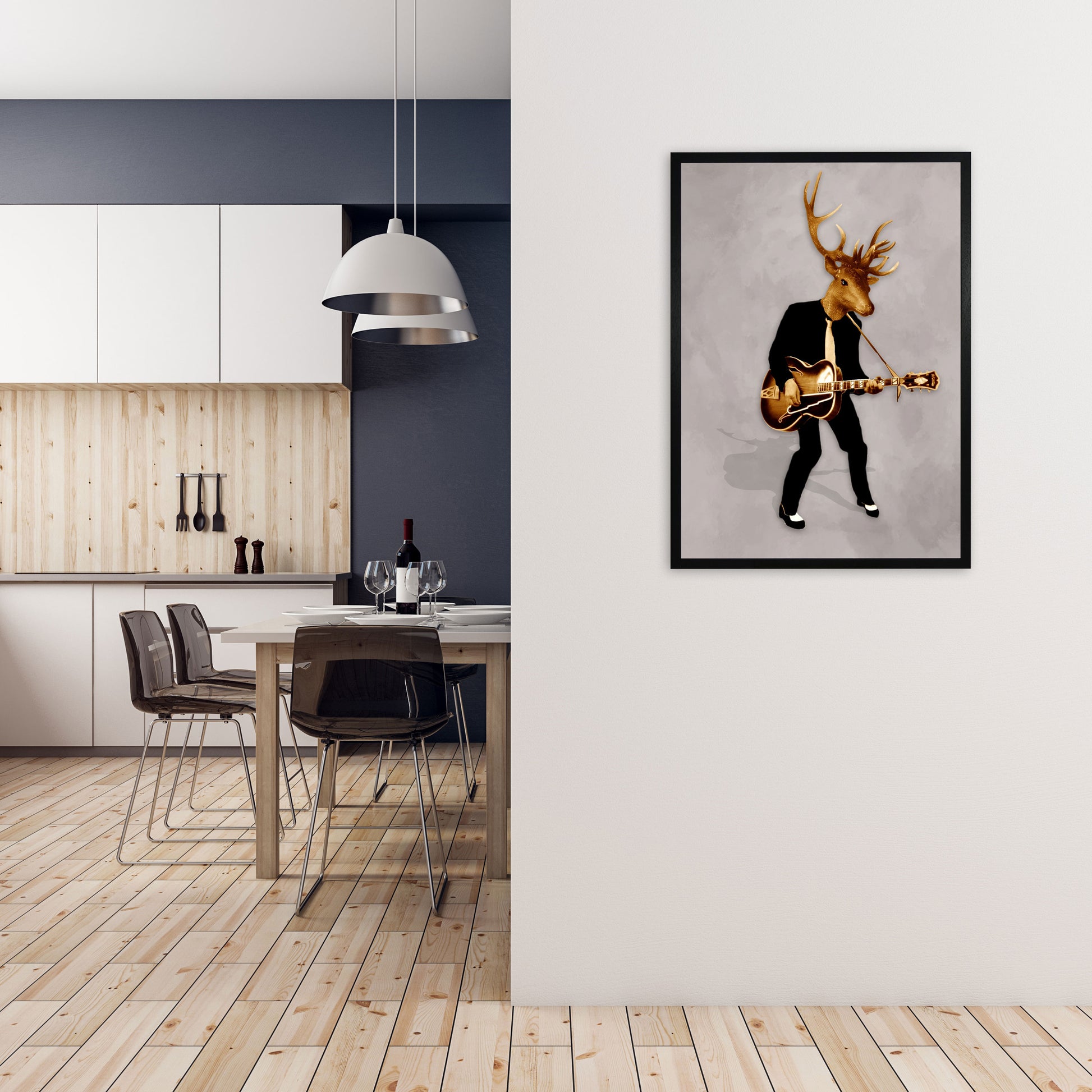 Deer Rock Art Print by Coco Deparis A1 White Frame