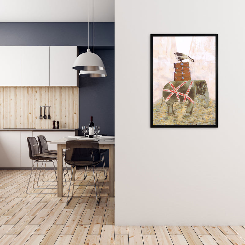 Elephant With Goose Art Print by Coco Deparis A1 White Frame
