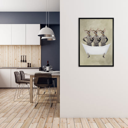 Deers In Bathtub Art Print by Coco Deparis A1 White Frame