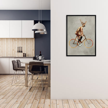 Deer On Bicycle 2 Art Print by Coco Deparis A1 White Frame