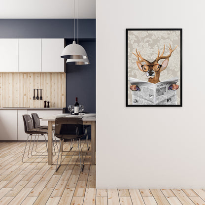 Deer Reading Newspaper Art Print by Coco Deparis A1 White Frame