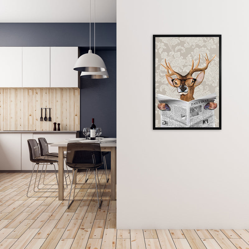 Deer Reading Newspaper Art Print by Coco Deparis A1 White Frame