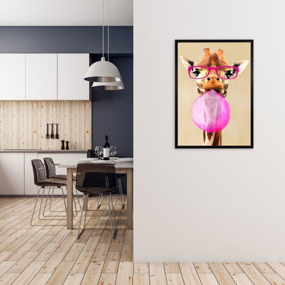 Clever Giraffe With Bubblegum Art Print by Coco Deparis A1 White Frame
