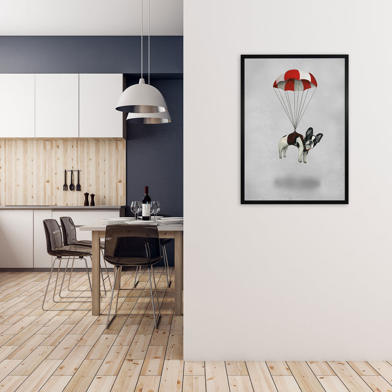 Bulldog With Parachute Art Print by Coco Deparis A1 White Frame