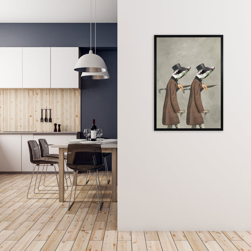 Badgers With Umbrellas Art Print by Coco Deparis A1 White Frame