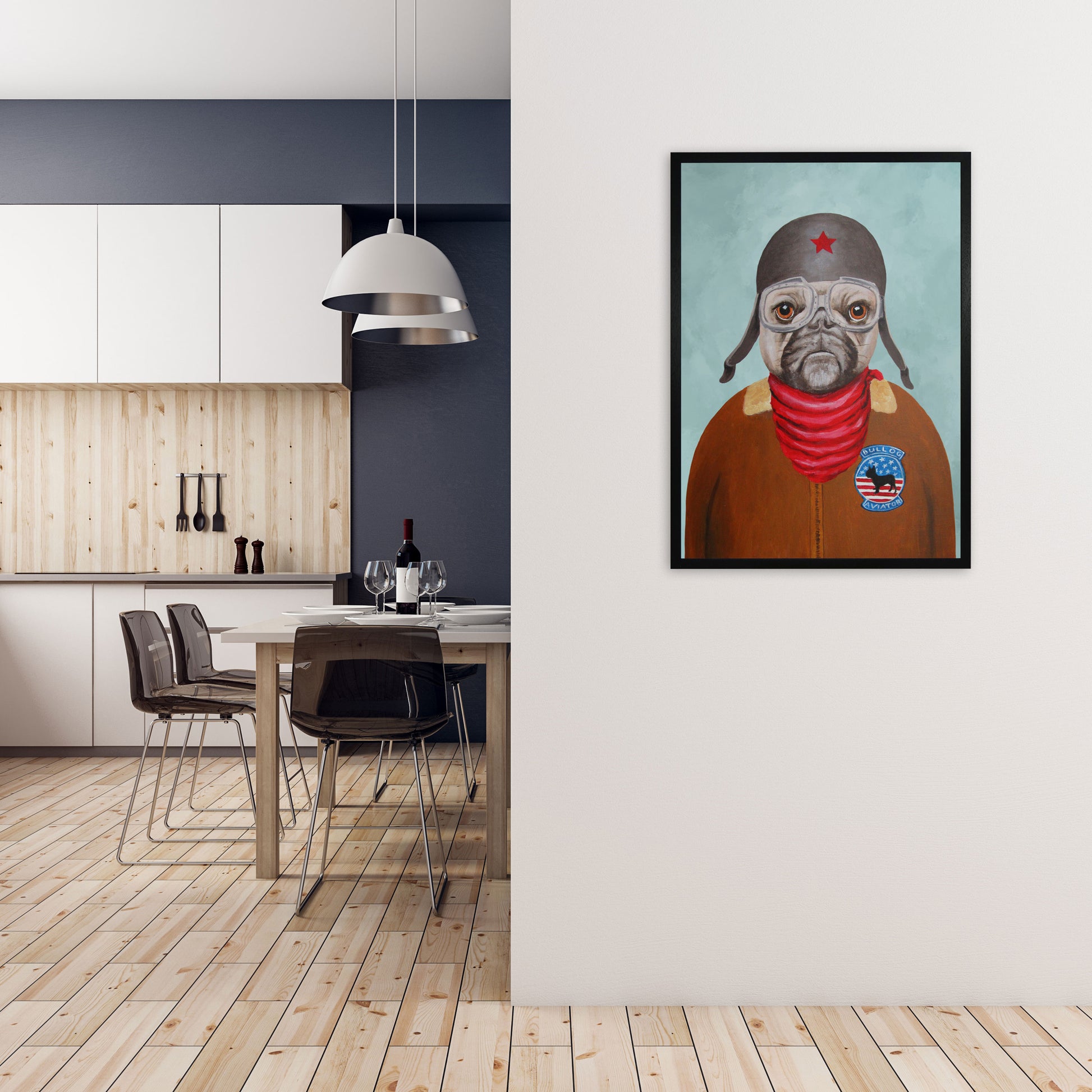 Bulldog With Helmet Art Print by Coco Deparis A1 White Frame