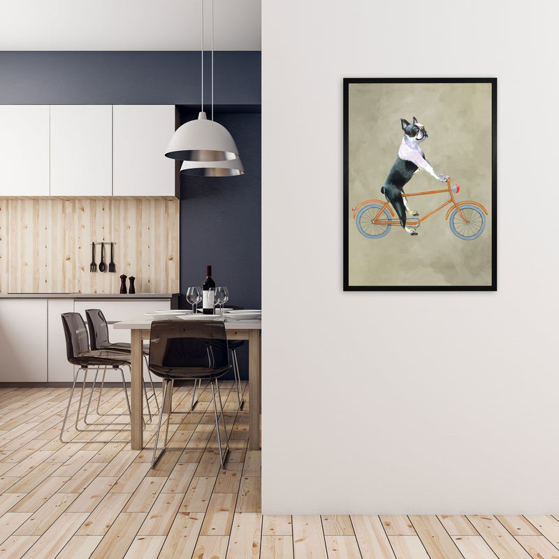 Boston Terrier On Bicycle Art Print by Coco Deparis A1 White Frame