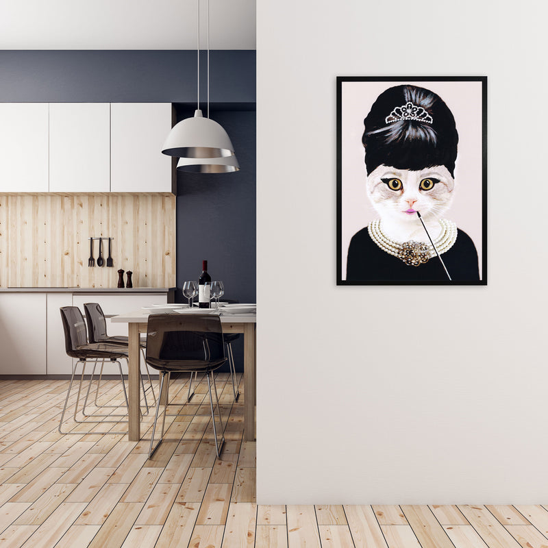 Audrey Hepburn Cat Art Print by Coco Deparis A1 White Frame