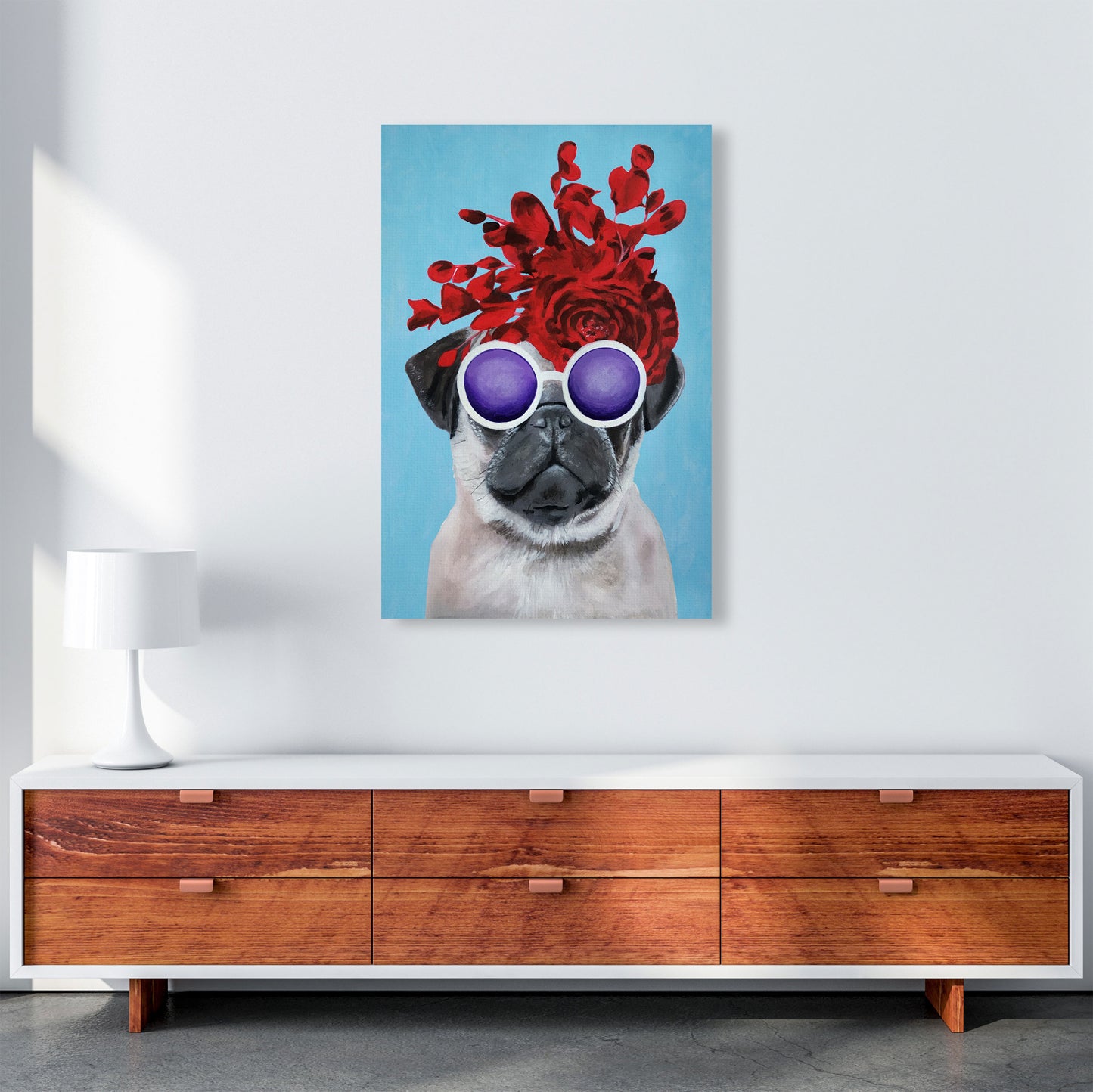 Fashion Pug Blue Art Print by Coco Deparis A1 Canvas