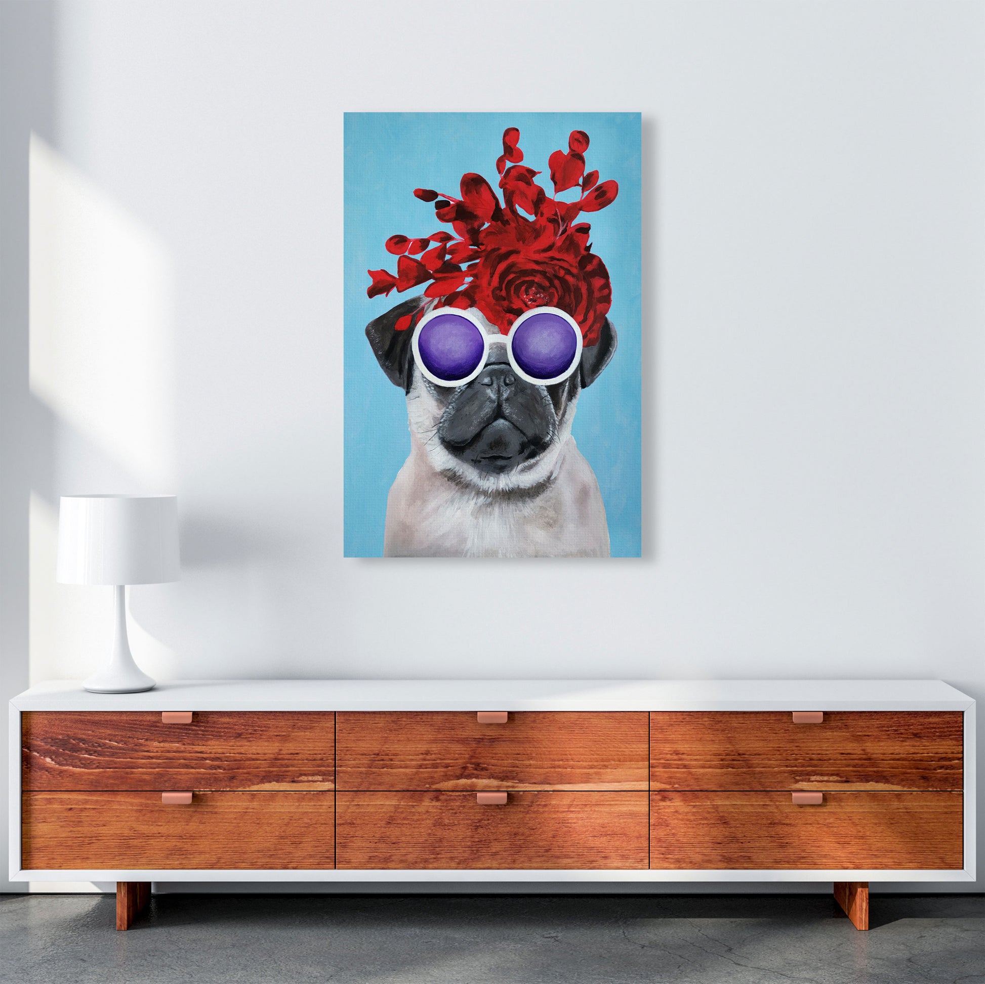 Fashion Pug Blue Art Print by Coco Deparis A1 Canvas