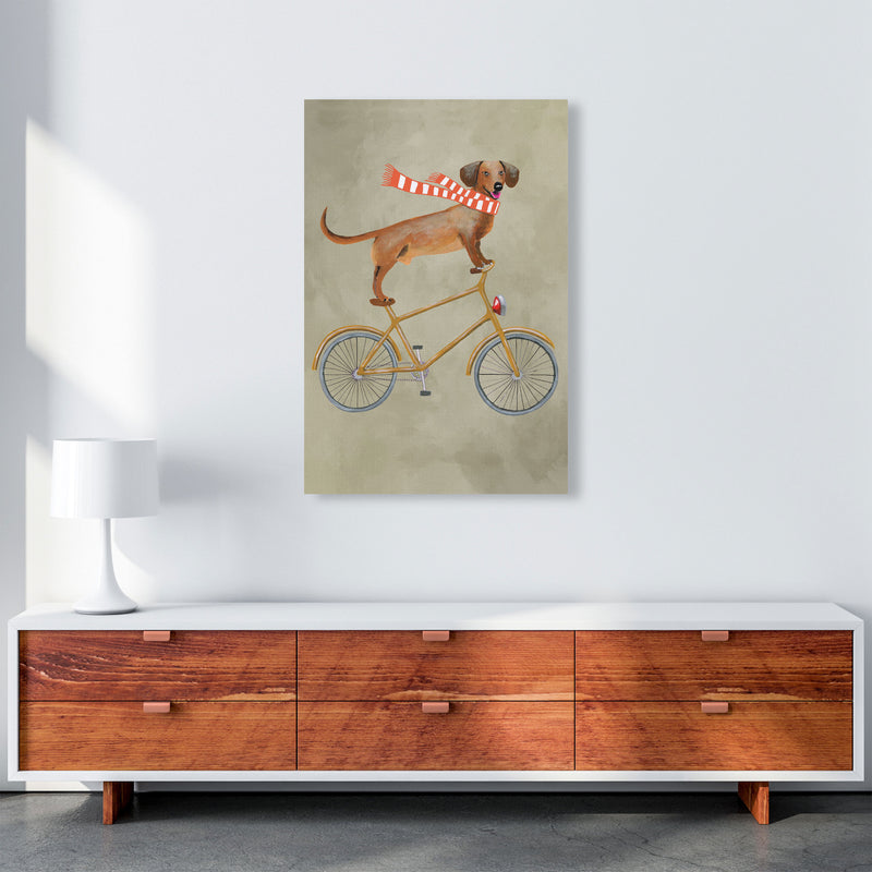 Daschund On Bicycle In The Winter Art Print by Coco Deparis A1 Canvas