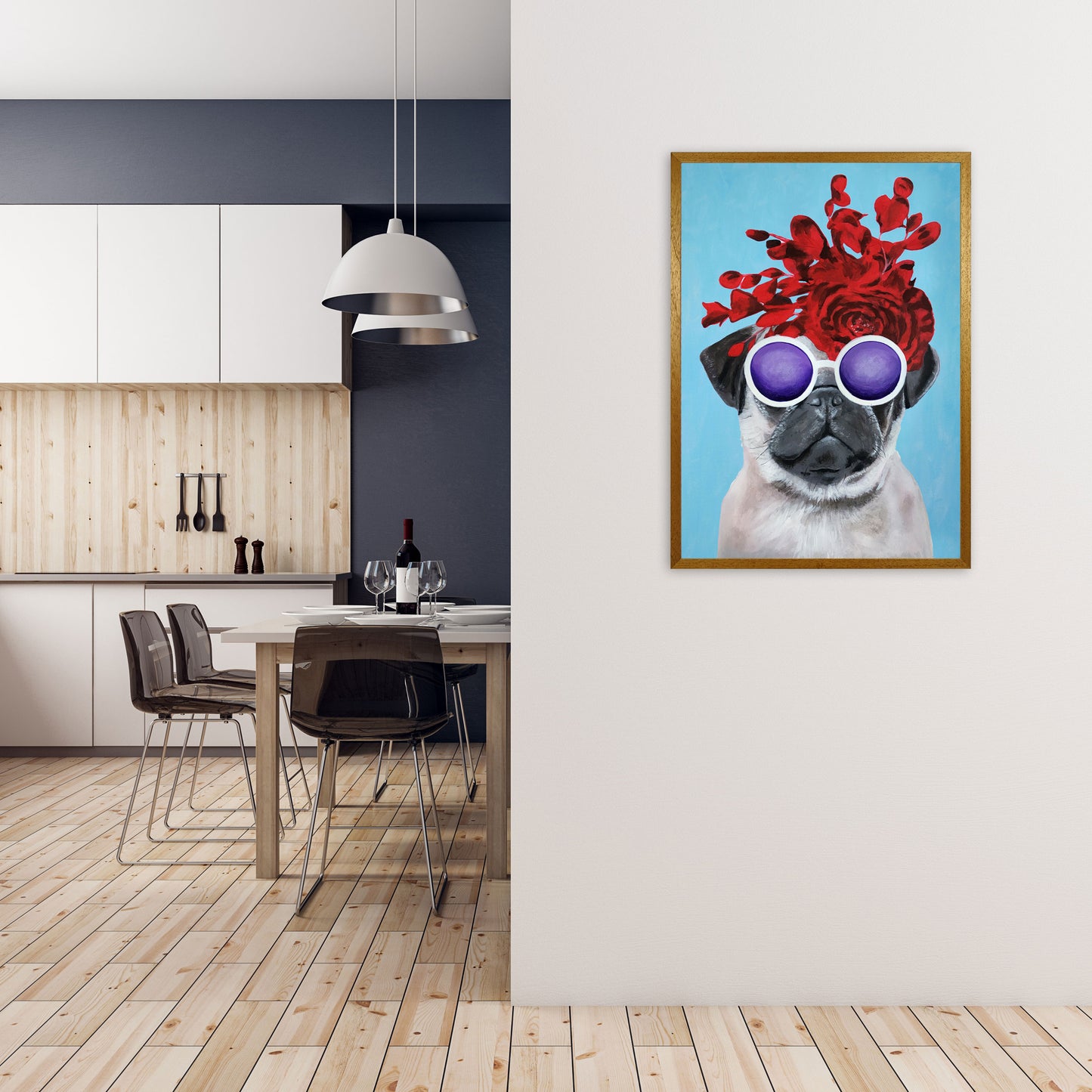 Fashion Pug Blue Art Print by Coco Deparis A1 Print Only