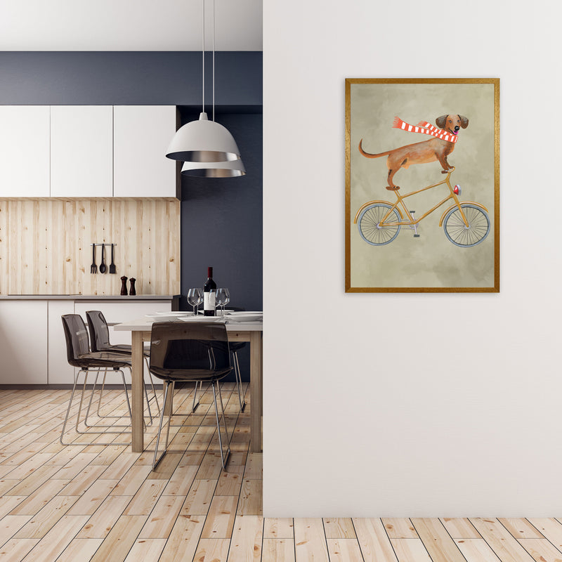 Daschund On Bicycle In The Winter Art Print by Coco Deparis A1 Print Only
