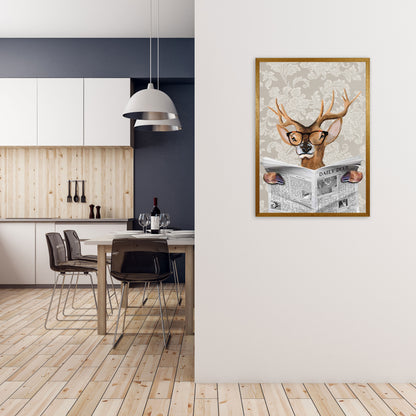 Deer Reading Newspaper Art Print by Coco Deparis A1 Print Only
