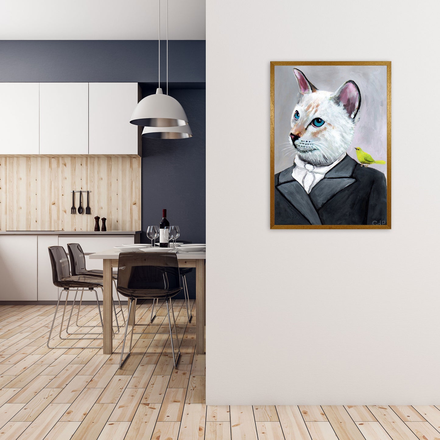 Cat With Bird Art Print by Coco Deparis A1 Print Only