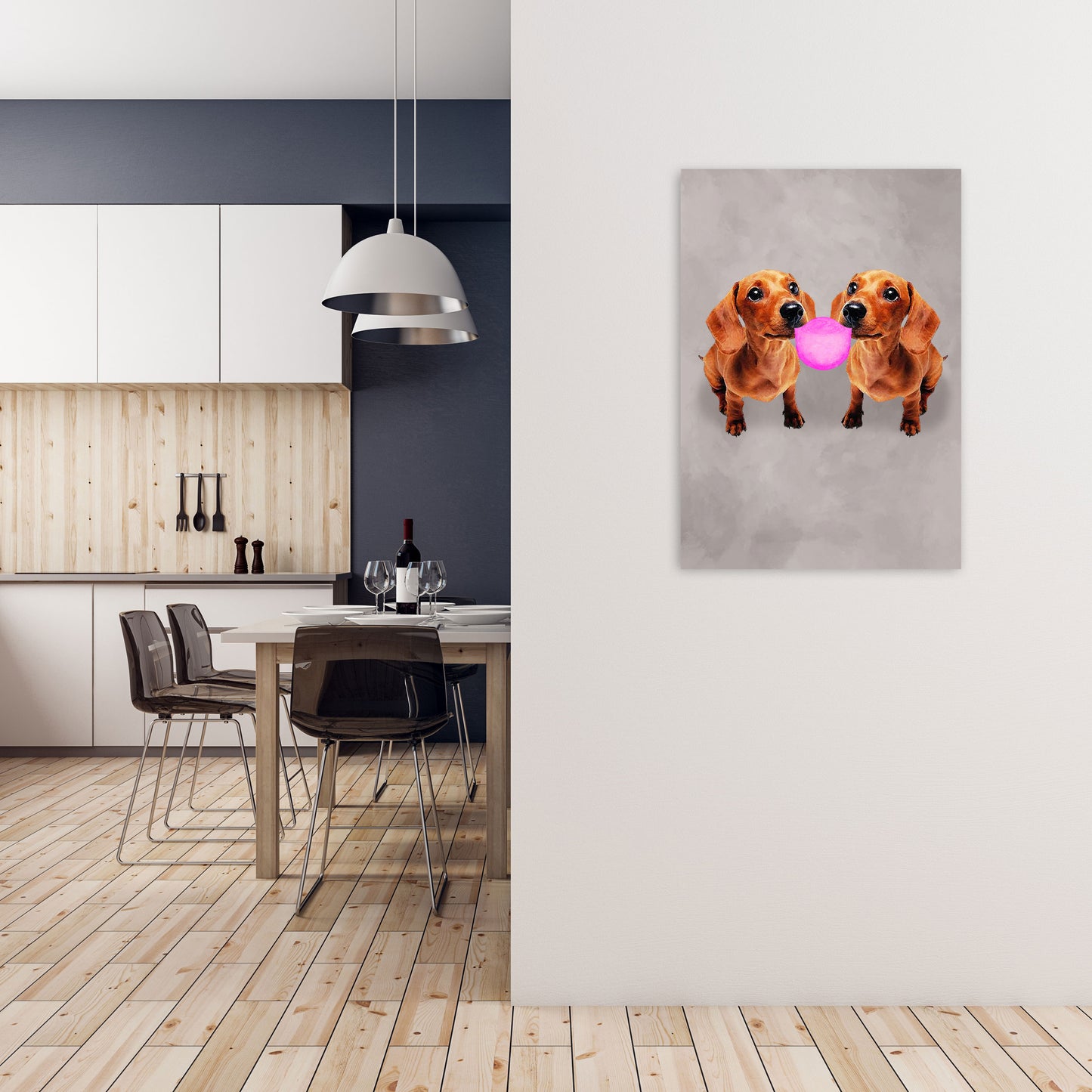 Daschunds With Chewinggum Art Print by Coco Deparis A1 Black Frame